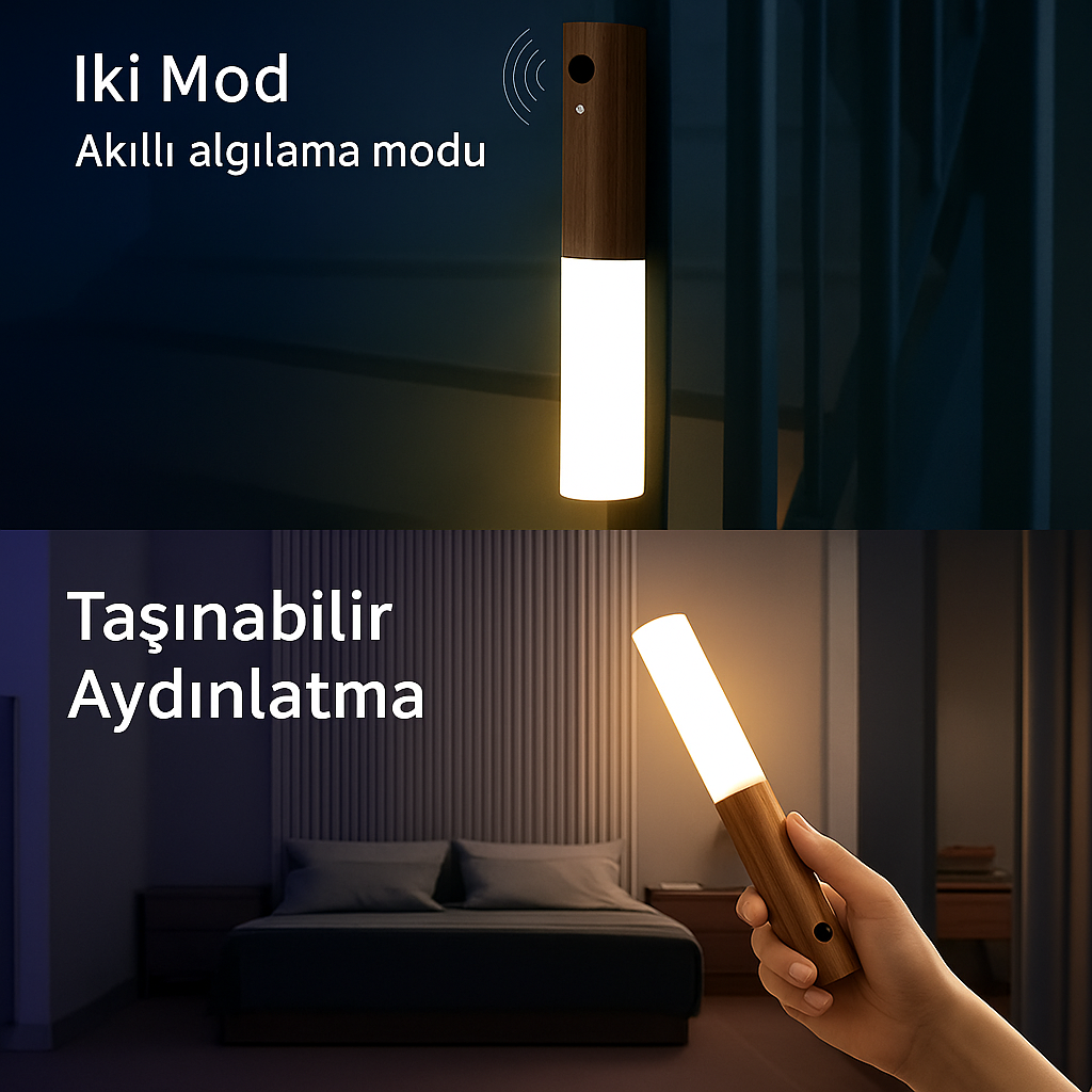 Lumowood™ – Akıllı Sensörlü Ahşap Gece Lambası | Şarjlı & Taşınabilir LED Aydınlatma